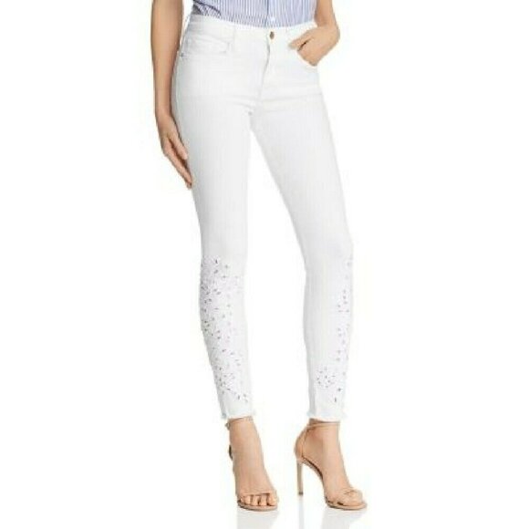 Frame Le Skinny De Jeanne Foliage Eyelet Jeans 23 - Picture 1 of 12
